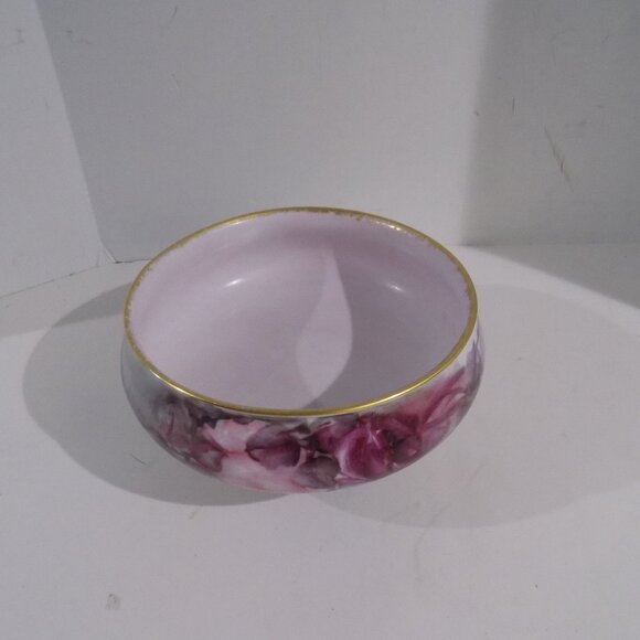 Vintage Limoges France 3 Footed Bowl Dish Pink Purple Roses - Picture 13 of 14